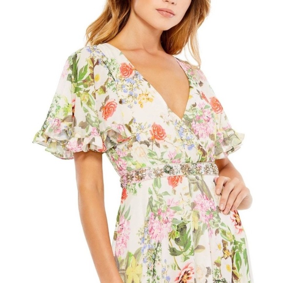 Mac Duggal Floral Chiffon Beaded Waist  Maxi Dress Gown NWT 2 - Picture 4 of 12